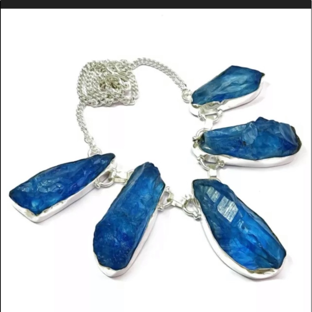 Natural Blue quartz gemstone necklace. 18-24”.